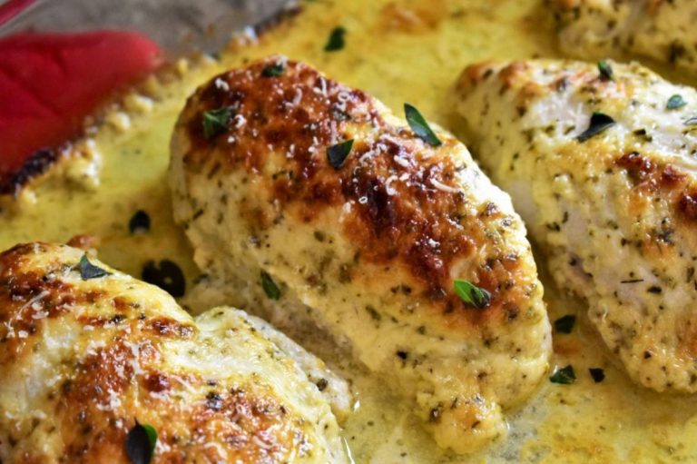 CREAMY BAKED ASIAGO CHICKEN BREASTS