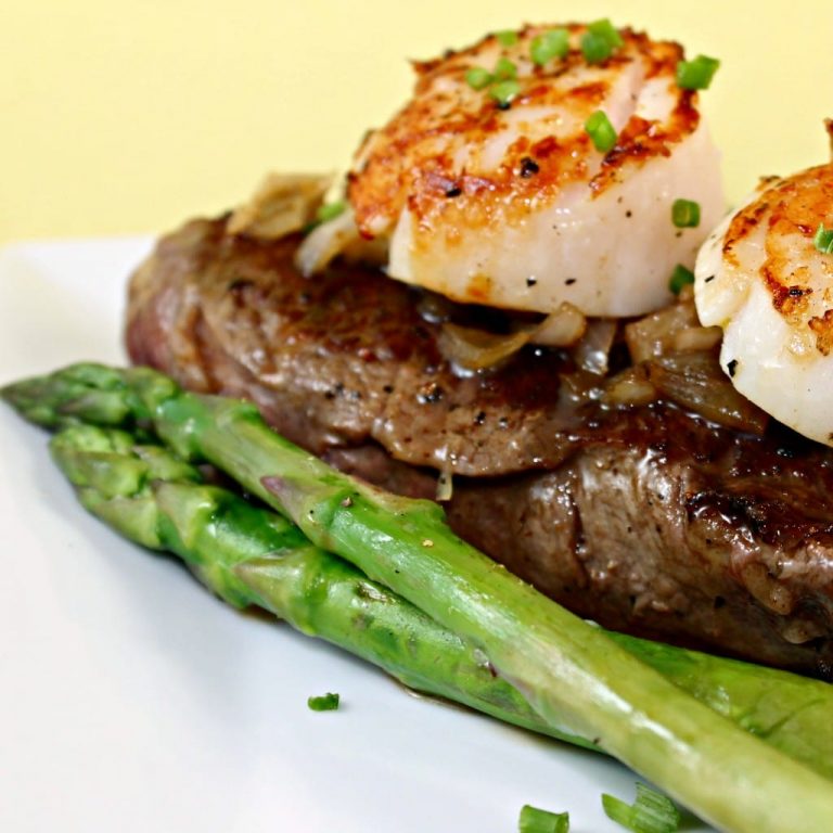 Seared Scallops and Steak with Manhattan Sauce