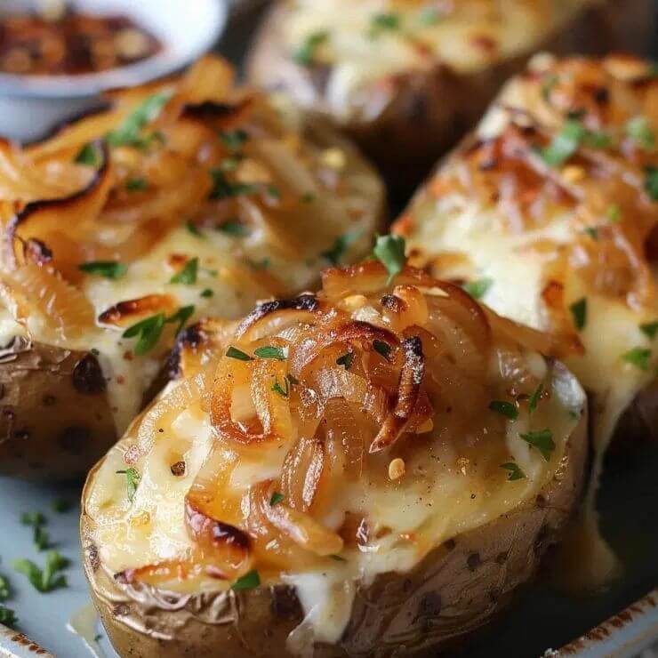 French Onion Soup Stuffed Potatoesis an easy and quick healthy keto dinner ideas recipes that you can cook if you like . In Tasty Recipes blog we got the best easy dinner.