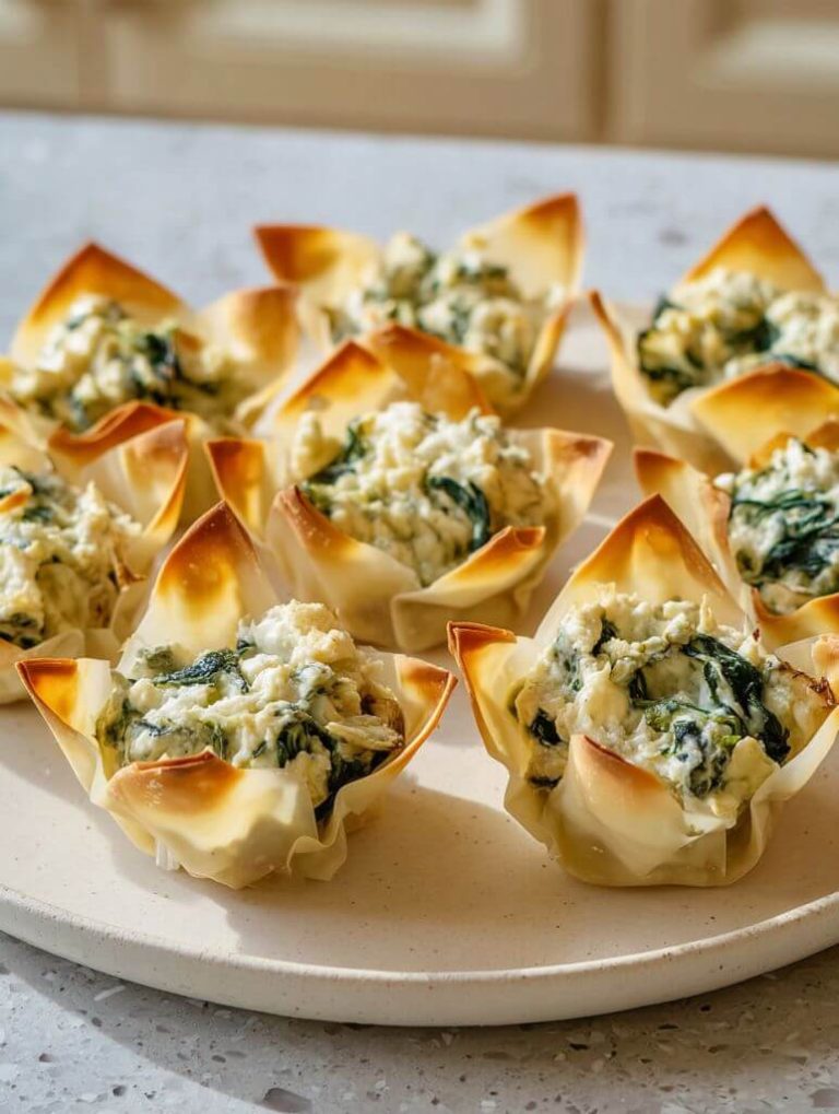 Spinach and Artichoke Dip Wonton Cups