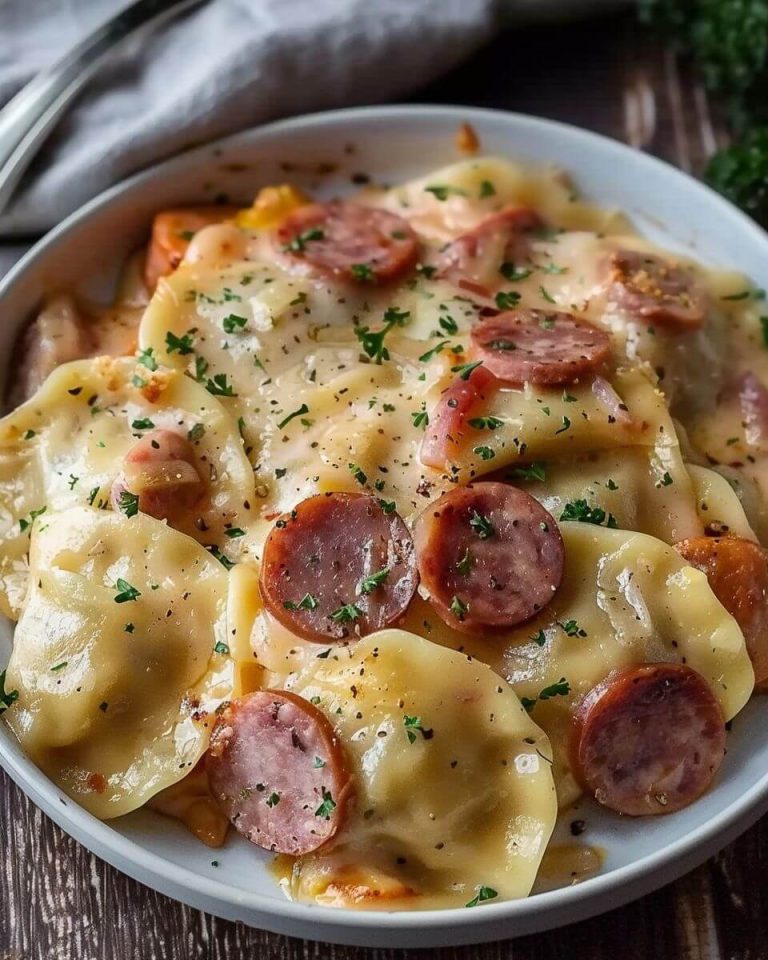 Crock pot Pierogi Casserole with Kielbasa