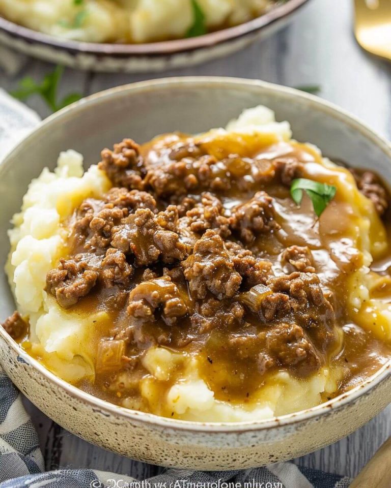 Ground Beef and Gravy Over Mashed Potatoes