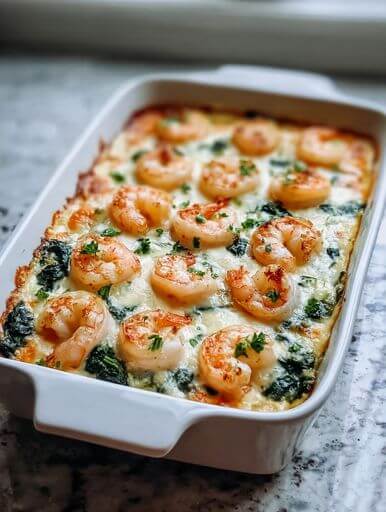 Creamy Oven-Baked Shrimp and Spinach Gratin
