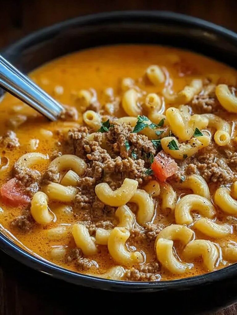 One-Pot Cheeseburger Macaroni Soup