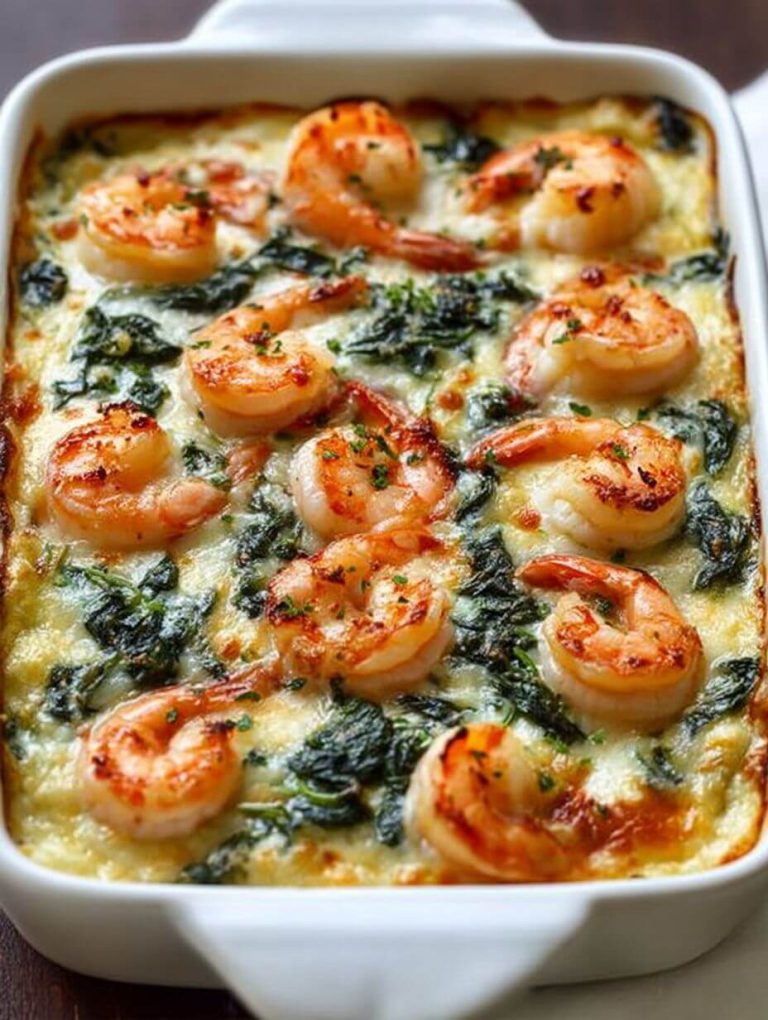 Creamy Oven-Baked Shrimp and Spinach Gratin