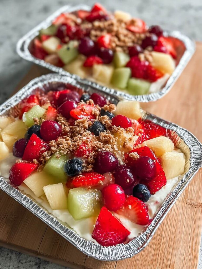 Cheesecake Fruit Salad in a Tin Foil Tray