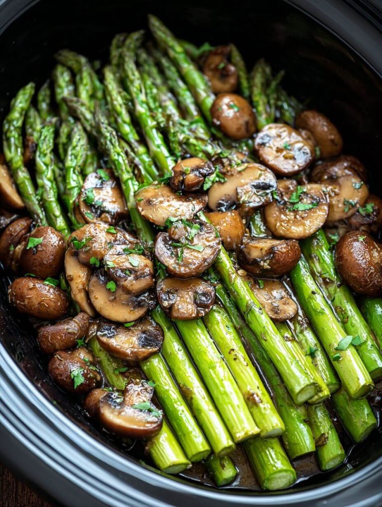 Slow Cooker Butter Garlic Asparagus and Mushrooms
