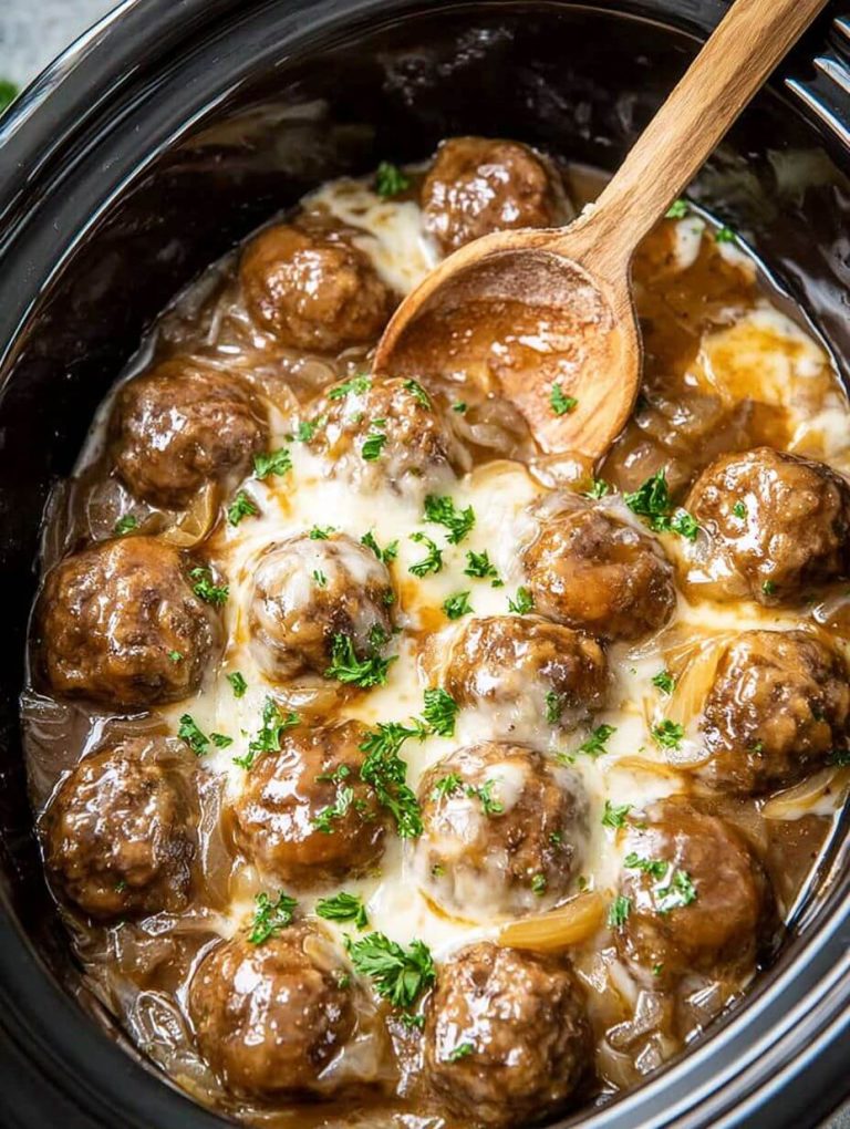 Crockpot French Onion Meatballs
