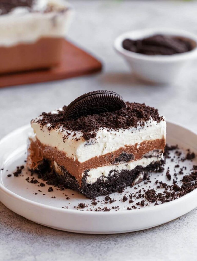 Snowy Oreo Cheesecake Lasagna