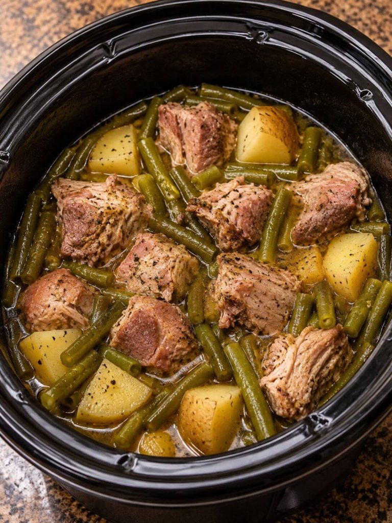 Slow Cooker Amish Ham, Potato and Green Beans